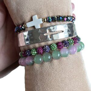 Rustic Cuff Set FOUR stackable Bracelets Set FAITH